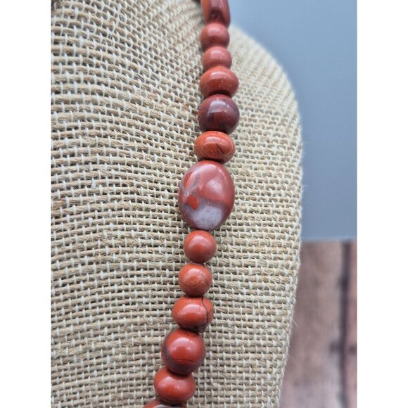 Artisan 2 Piece Set Red Jasper Natural Stone Pendant Necklace & Wrap Bracelet - Picture 6 of 11